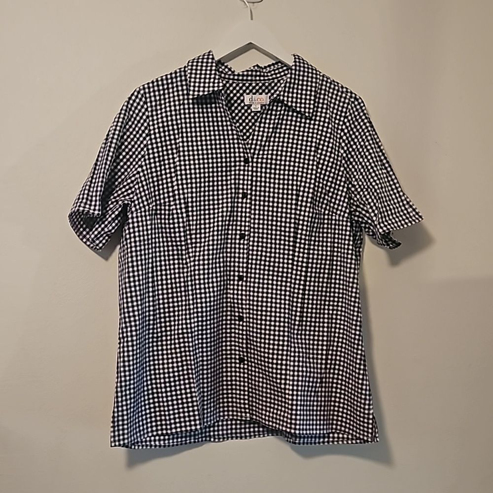 DENIM & CO. SHIRT SLEEVE GINGHAM SHIRT M